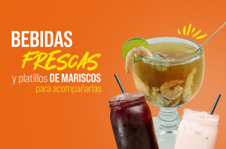 Bebidas frescas y platillos de mariscos para acompañarlas